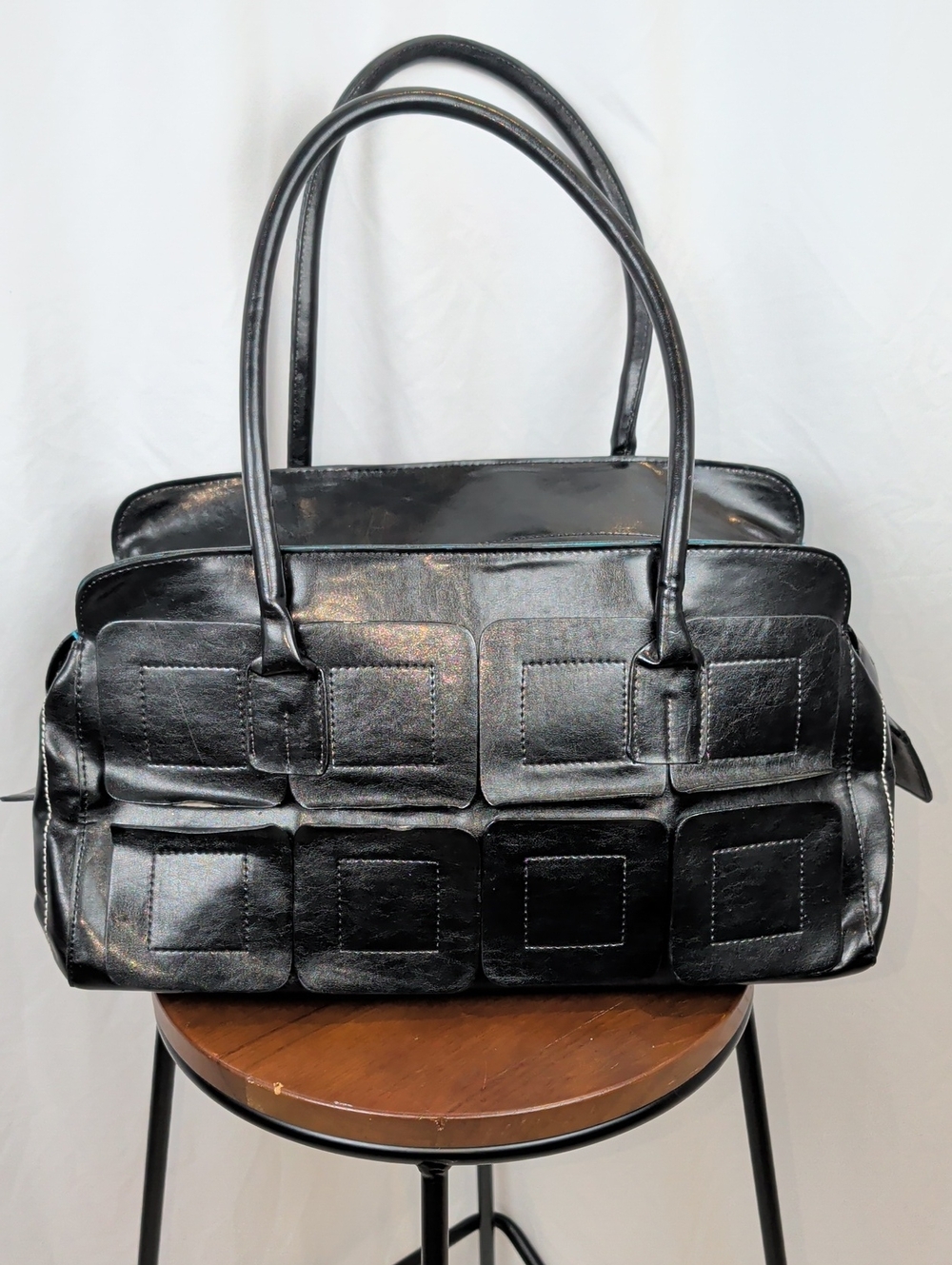Espe Vegan Leather Vintage Geometric Patch Shoulder Bag - EUC